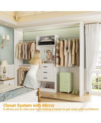 48-96 Inch Adjustable Closet Organizer with Drawers and Mirror