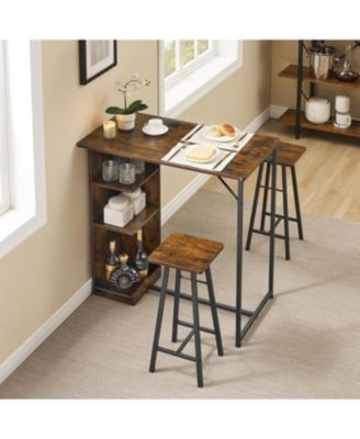 3-Piece Bar Table Set with Chairs and 3-Tier Storage Shelves, Space-Saving Dining Table for Small Apartments