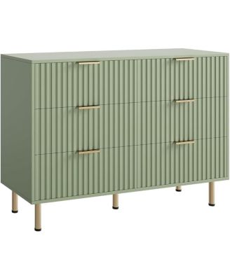 6-Drawer Modern Fluted Green Dresser, 47.2 Inch Wide Chest, Deep Drawers, TV Stand, Organizer for Bedroom, Living Room, Kids Room