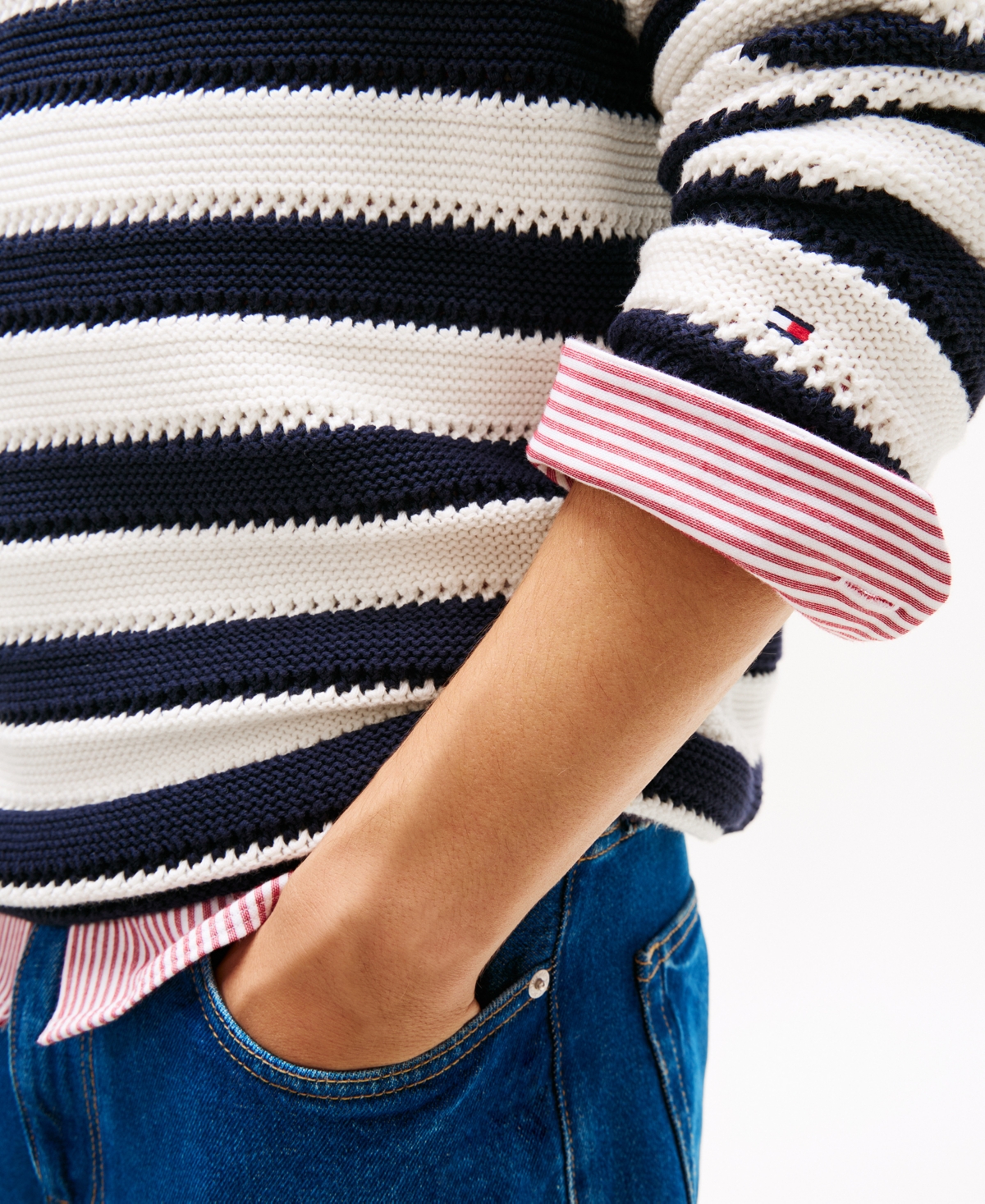 Tommy Hilfiger Men's Crewneck Crochet Block Stripe Sweater