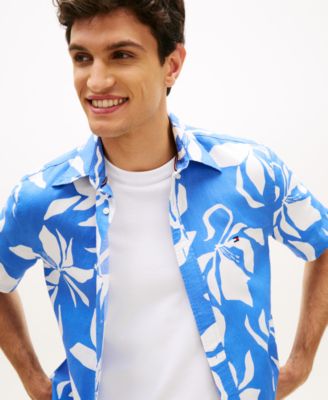 Men's Flower Print Button-Down Shirt