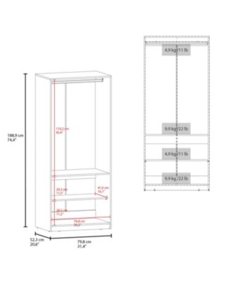 Wardrobe Berlin, Two Doors, Hanging Rod, Two Shelves, Shoe Rack, Bedroom, Wengue