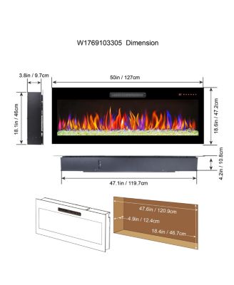  50 inch Recessed Ultra-Thin Tempered Glass Wall Mounted Electric Fireplace with Remote Color LED Flame CSA UL