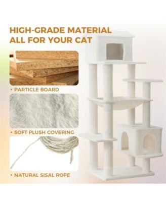64'' Cat Tree with Unique Cat House, Hammock, Scratching Posts in Beige