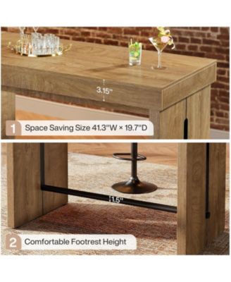 Bar Table, 41.3" Pub Table with Metal Footrest