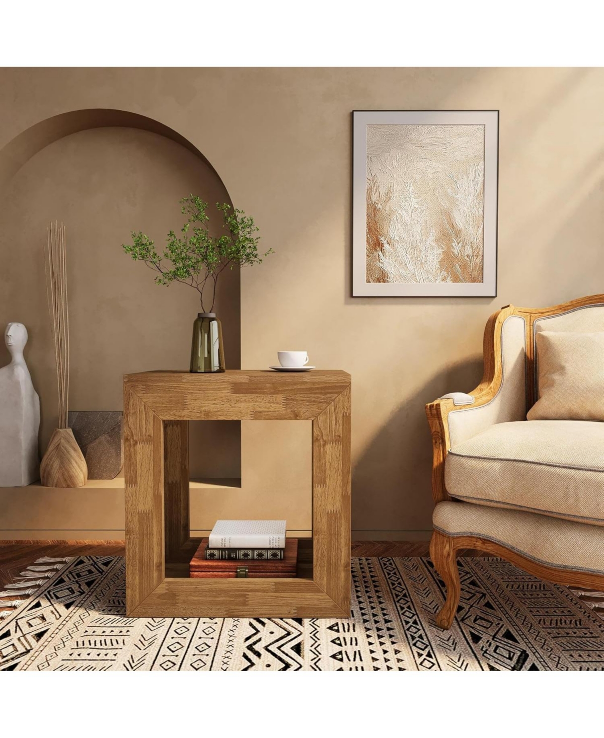 Tribesigns Rustic End Table Set of 2, 2-Tier Wooden Side Table with Sturdy Base, Farmhouse Narrow Nightstand with Storage Shelf