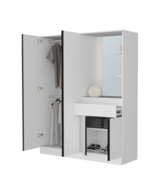 CaneMulti-Functional Wardrobe with Vanity Mirror and Storage, White