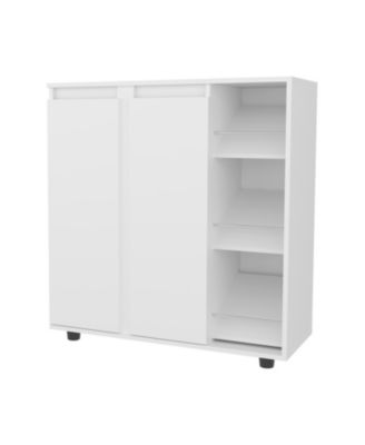 Gitano Shoe Storage Cabinet, 2 Doors, 8 Enclosed Shelves, 3 Open Side Shelves, Freestanding Design, Entryway or Bedroom Use
