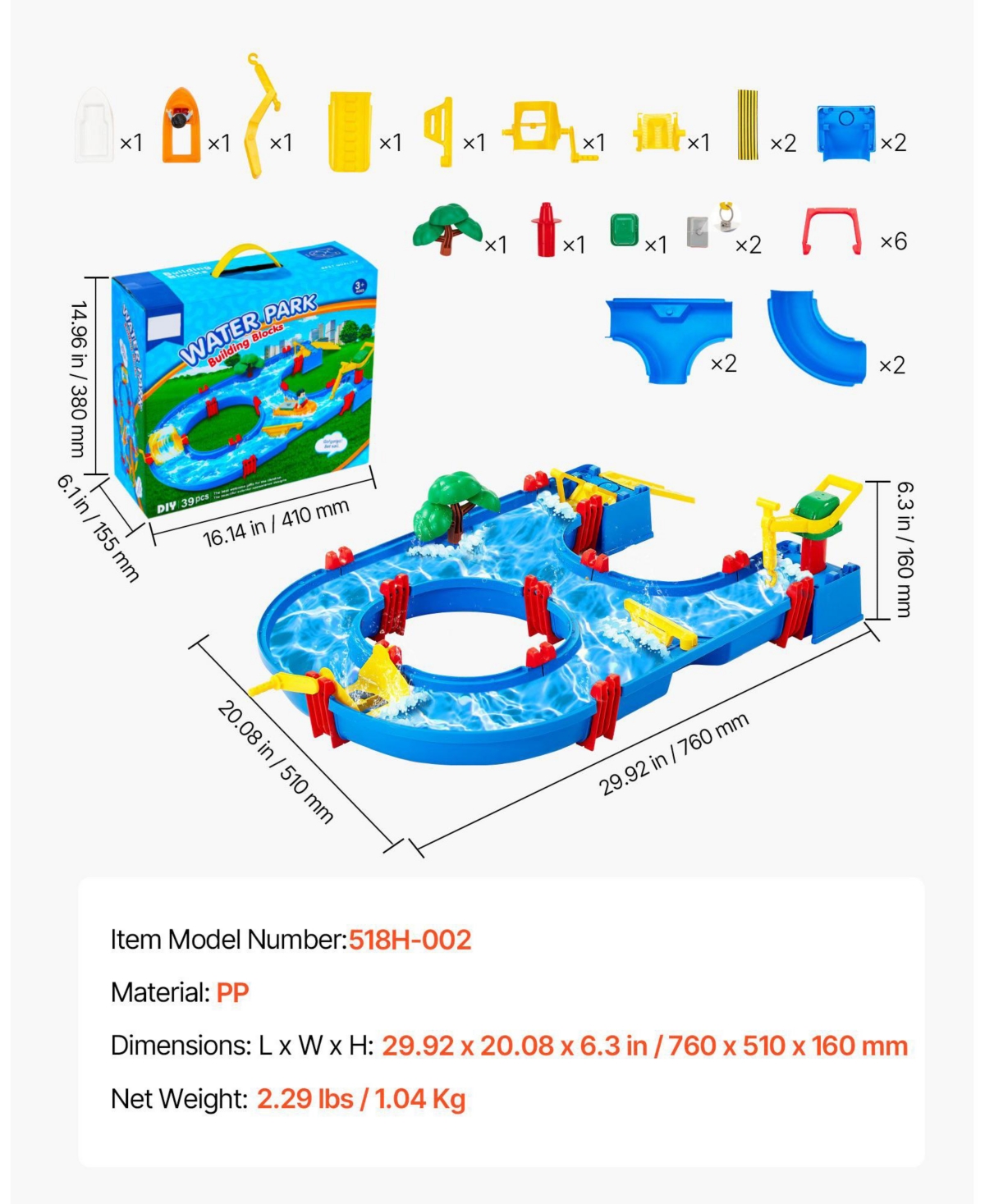Hongge Toddler Water Table Playset with Sensory Waterway Tracks and Accessories