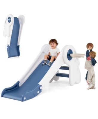 Kids Indoor Playground with Folding Slide Climber and Basketball Hoop