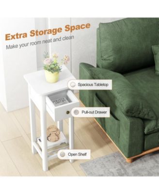 2 Tier Slim Nightstand Bedside Table with Drawer Shelf