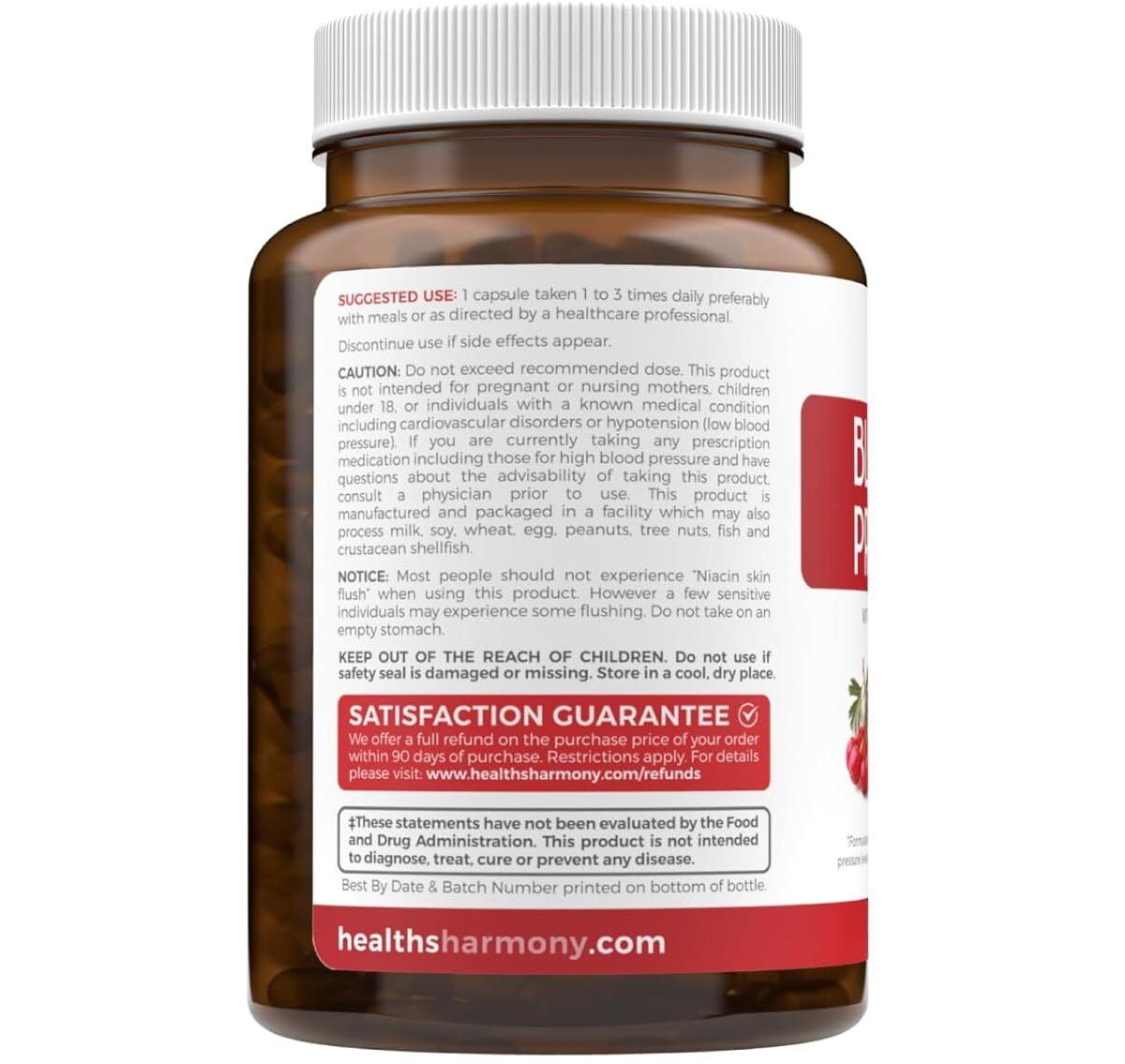 Healths Harmony Blood Pressure Support Capsules, Vitamin Supplement for Healthy Heart & Blood Circulation, Health's Harmony, 90ct