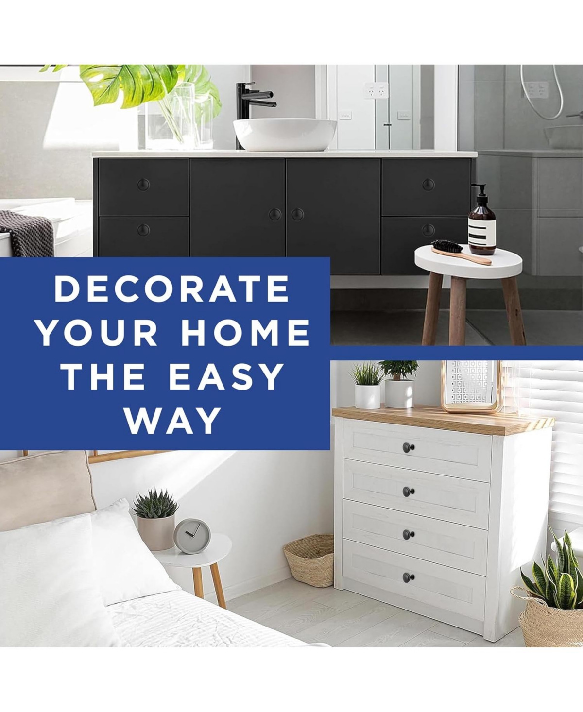 Lifemaster 6pcs 1-1/4" Kitchen Cabinet Knobs, Rust-Proof Matte Black Finish, Modern Design, Strong Zinc Alloy, Easy Installation