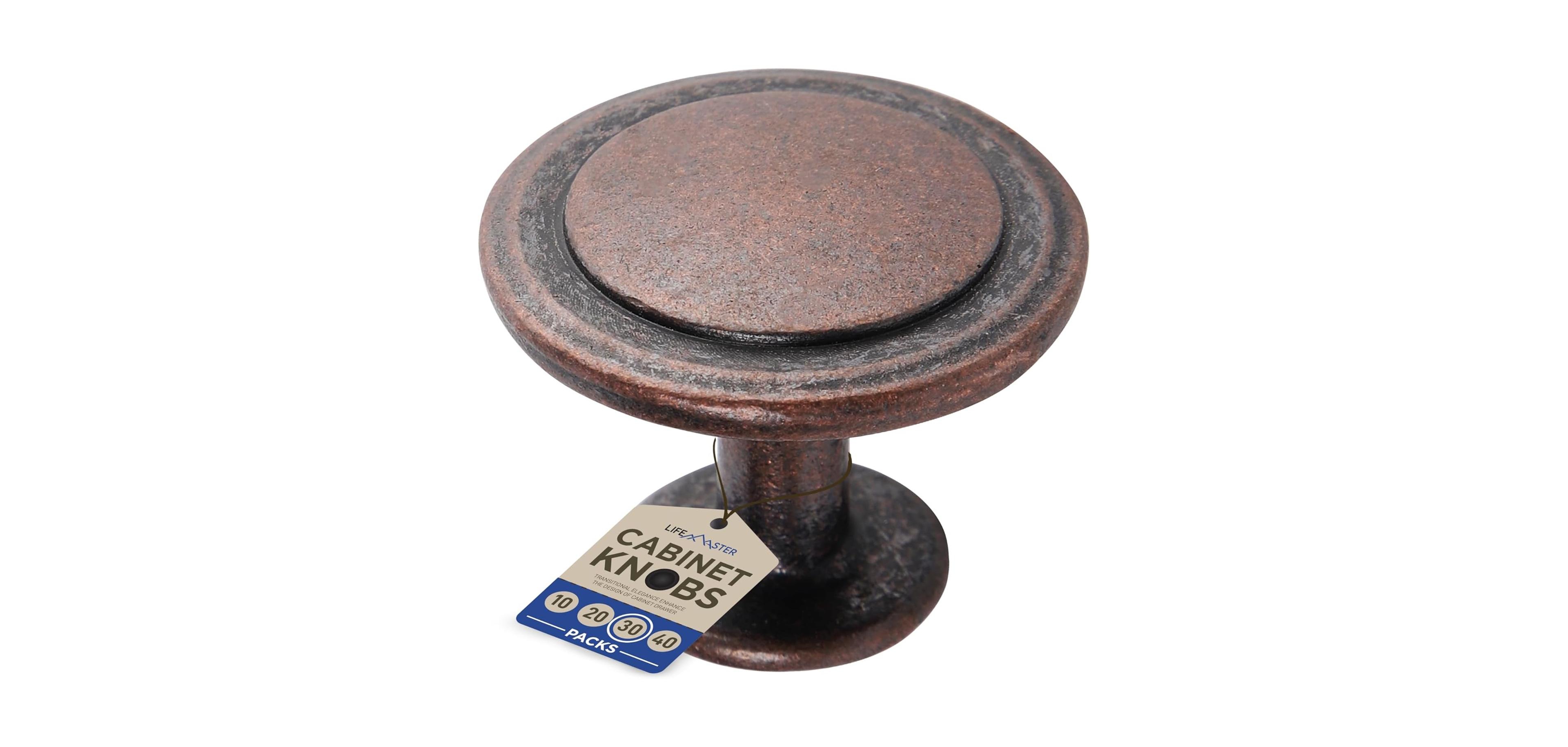Lifemaster 30pcs Oil Rubbed Bronze Cabinet Knobs, Modern Zinc Alloy Handles, Rust-Proof Finish with 60 Screws for Kitchen, Dresser, and Drawer Pulls.