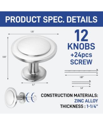 12pcs 1-1/4″ Cabinet Knobs – Rust-Proof Brushed Nickel Zinc Alloy, Modern Design, Easy Install, 24 Screws Included