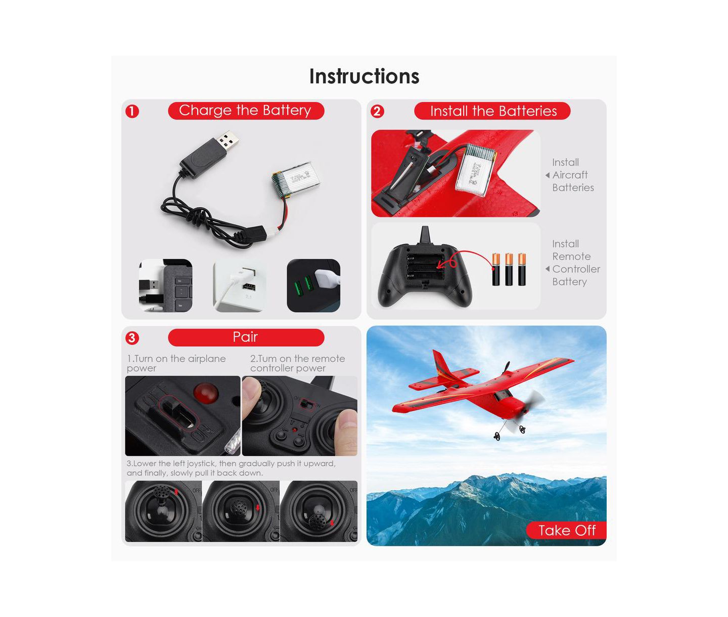 Детская игрушка Bruce & Shark Z50 Beginner 2.4G Crash-Resistant RC Plane, цвет: Красный — фото 4