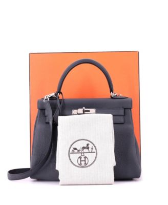 Pre-Owned HERMES Kelly 28 Handbag Grey Togo with Palladium Hardware