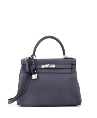 Pre-Owned HERMES Kelly 28 Handbag Grey Togo with Palladium Hardware