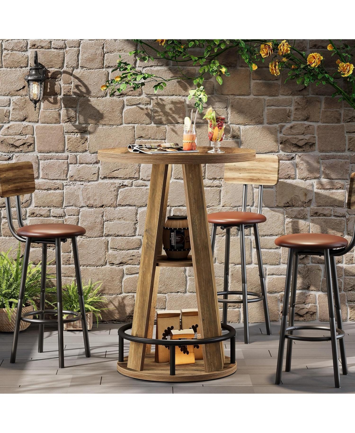 Tribesigns Round Bar Table, 39.4" H High Top Bistro Table with Storage
