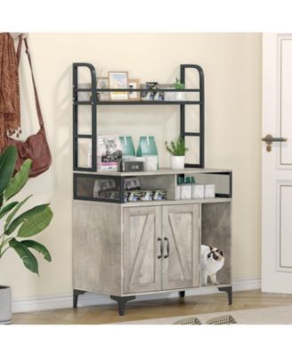 Double Door Litter Box Cabinet Vintage Style, Wooden Cat House, Privacy Protection, Durable Storage for Pets, Gray