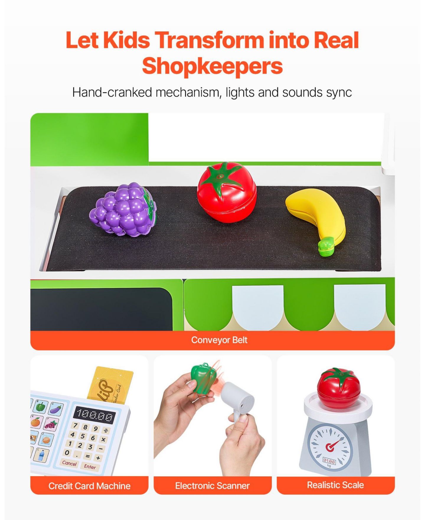 Детский игровой набор HONGGE Grocery Store Working Cash Register Playset, Ages 3+, цвет: Зелёный — фото 8
