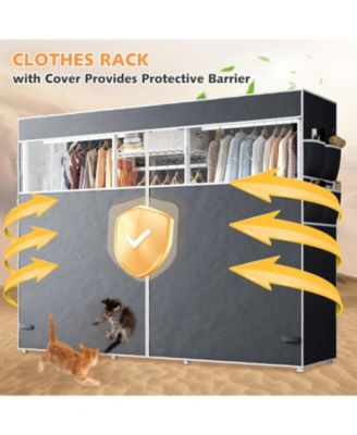 Clothing Rack with Cover Heavy Duty Clothes Rack with Shelves,Portable, Adjustable,Metal,Max Load 900lbs