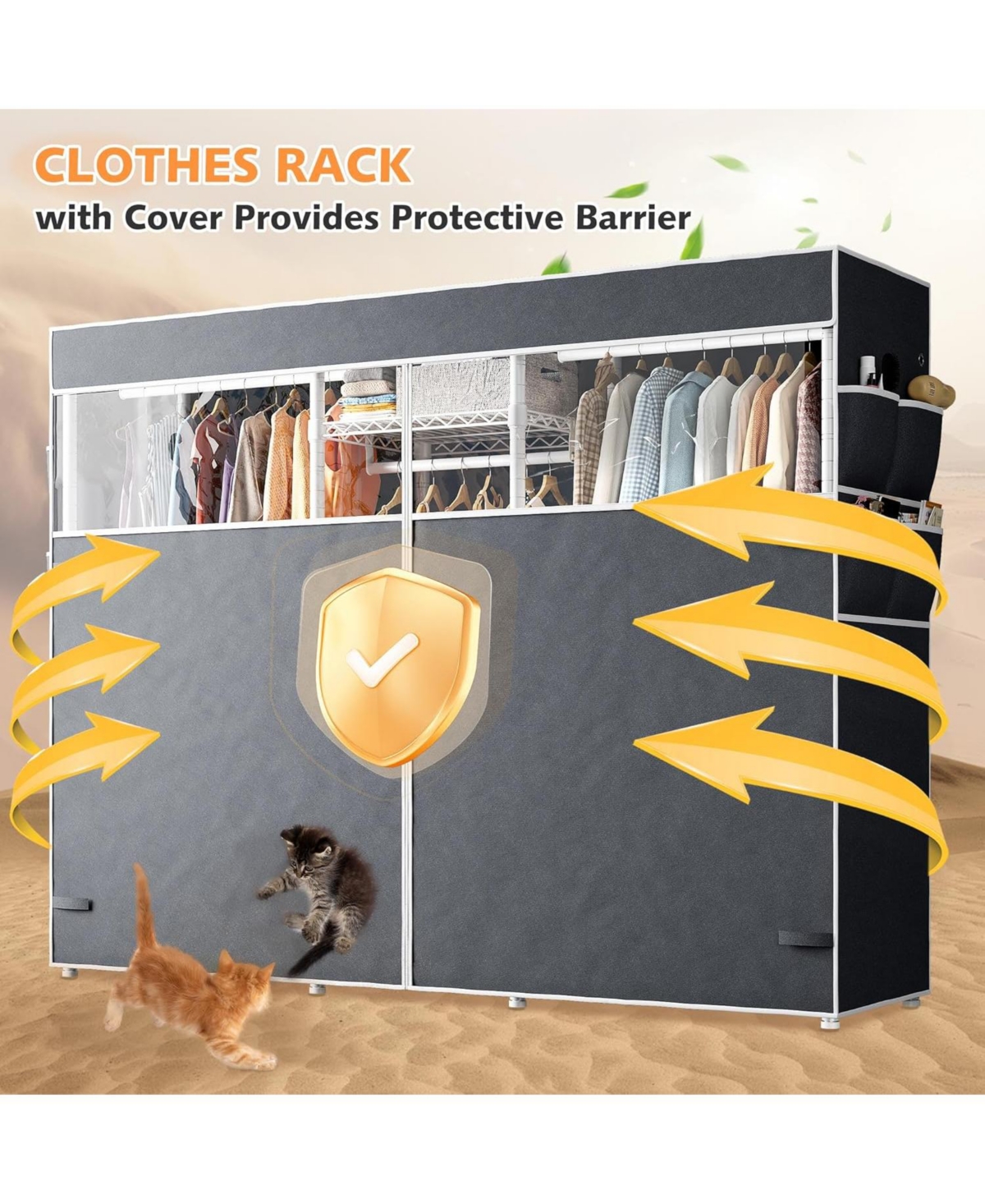 Raybee Clothing Rack with Cover Heavy Duty Clothes Rack with Shelves,Portable, Adjustable,Metal,Max Load 900lbs