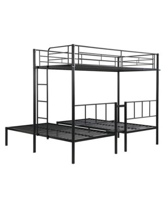 Twin Over Twin Over Twin Metal Triple Bunk Bed with Vertical Ladder and Safety Rails