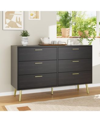 Black Wood Dresser Chest of Drawer With 6 Drawers