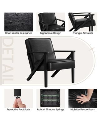 Faux Leather Armchair with Z-shaped Wood Legs