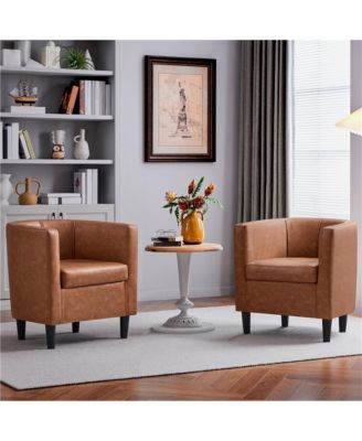 single club chair faux leather barrel-shaped accent arm chair