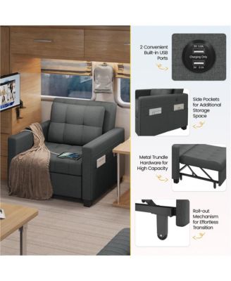 3-in-1 Convertible Sleeper Chair Bed with Adjustable Backrest