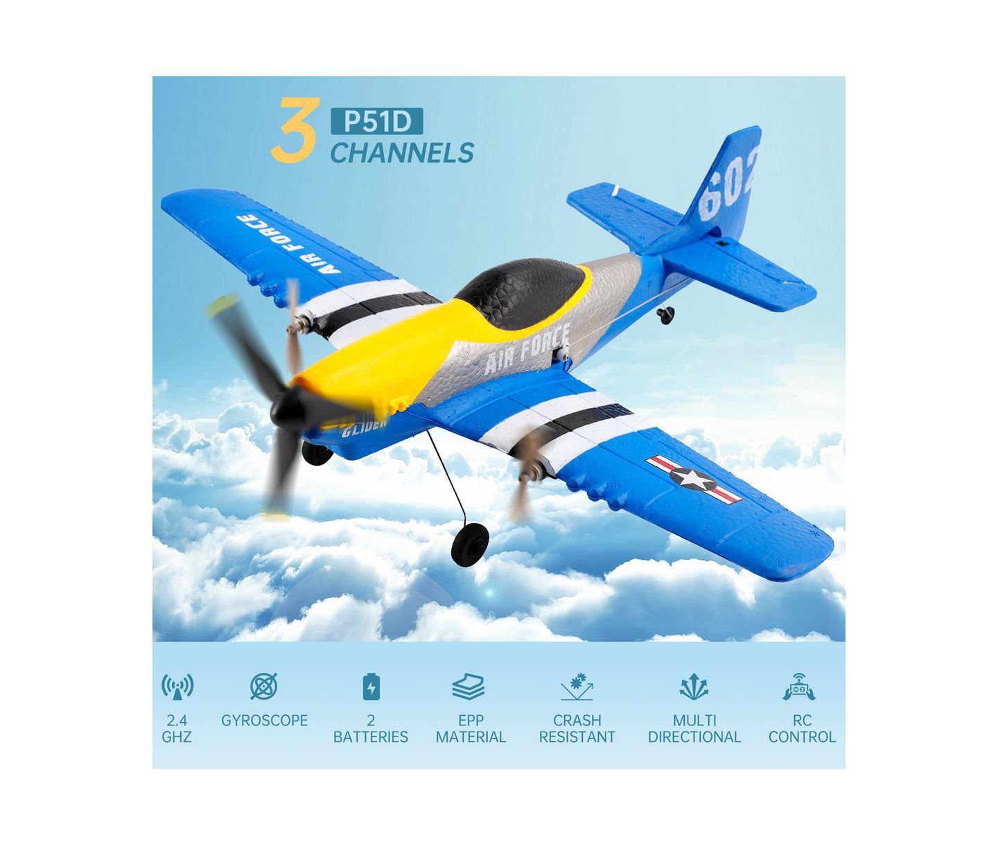 Детская игрушка Bruce & Shark P51 6-Axis Gyroscope RC Plane, цвет: Синий — фото 2