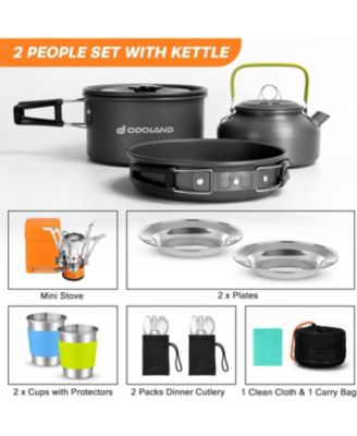 16pcs Non-Stick Camping Cookware Set with Folding Stove & Stainless Steel Tableware