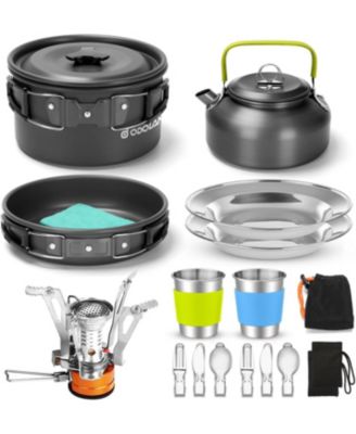 16pcs Non-Stick Camping Cookware Set with Folding Stove & Stainless Steel Tableware