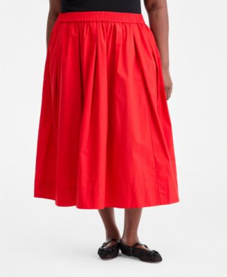 Trendy Plus Size Pull-On Cotton Midi Circle Skirt