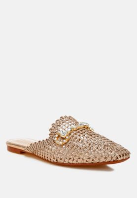 Womens Roboma Metallic Woven Diamante Mules