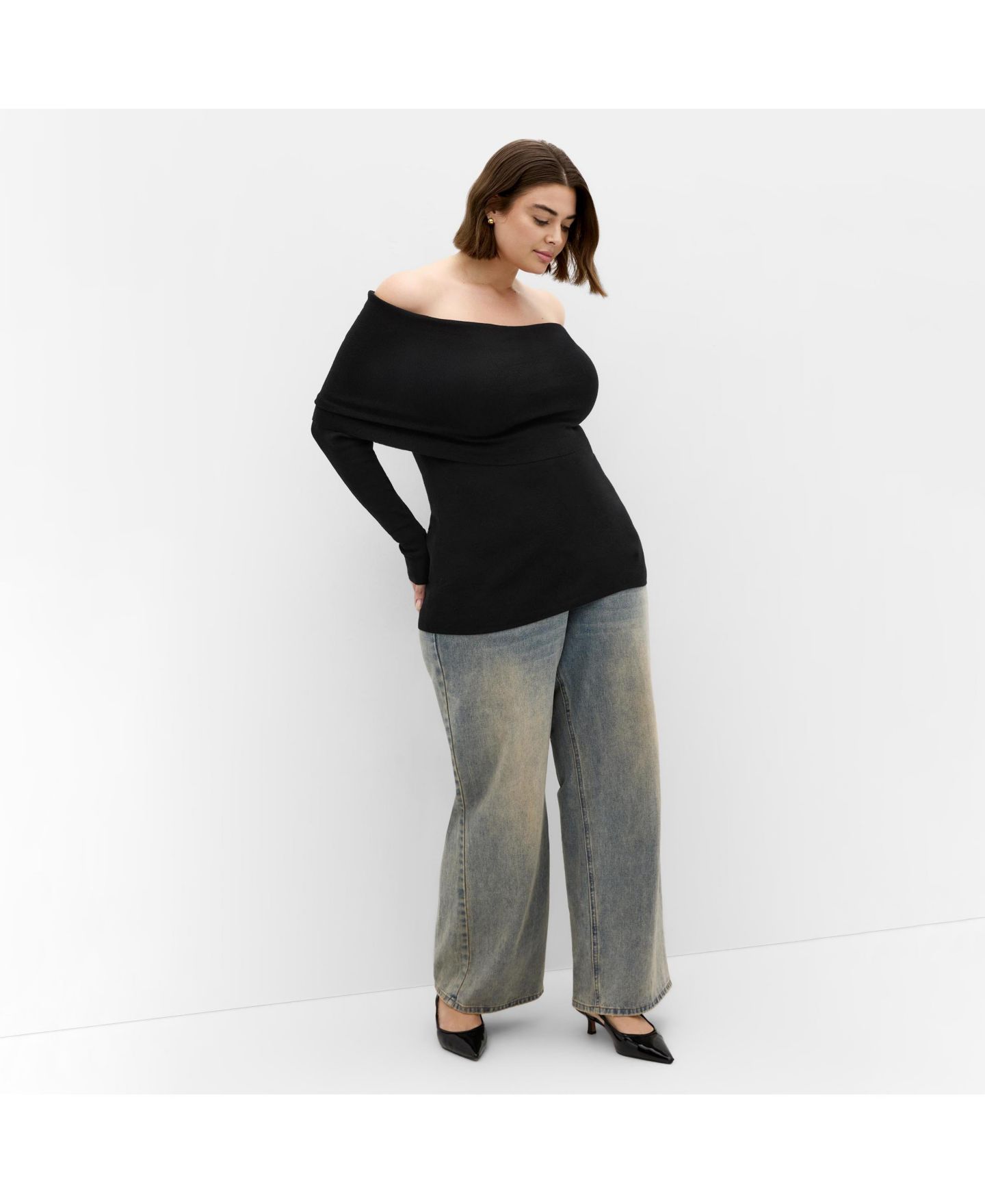 Женский свитер CITY CHIC Plus Size Florence Off Shoulder Jumper, цвет: Чёрный — фото 3