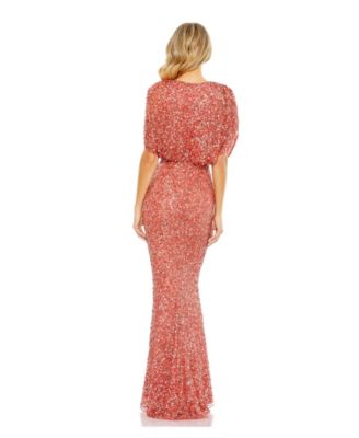 Women's Draped Sleeve V Neck Gown