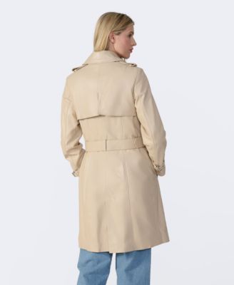 Women's Genuine Leather Trench Coat, Beige
