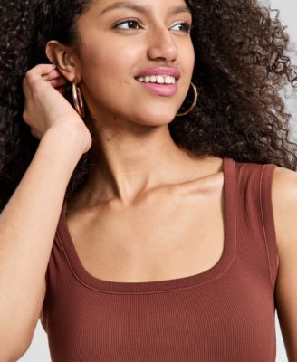 Women's Ribbed Seamless Square-Neck Tank Top