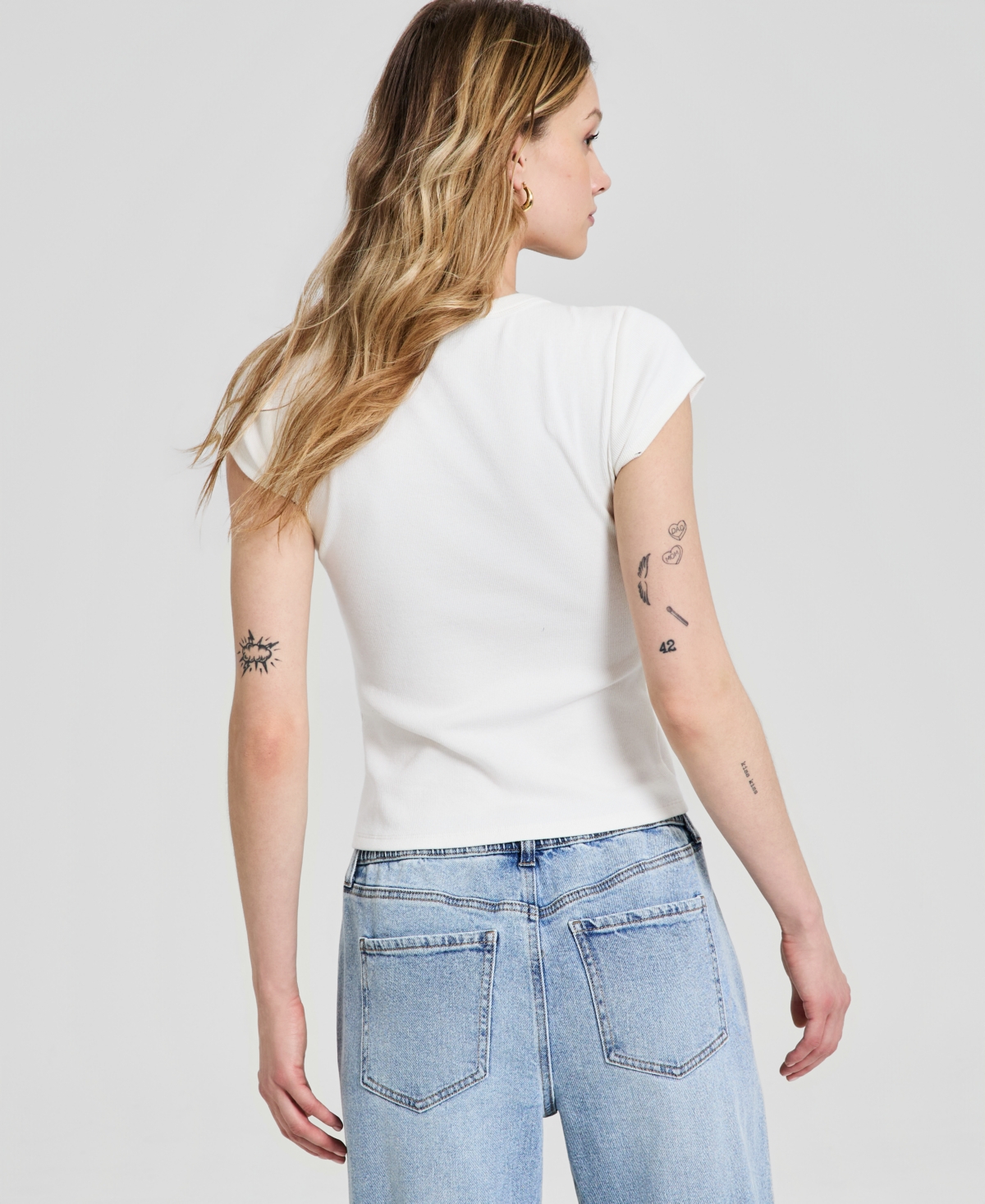 And Now This Women's V-Neck Rib-Knit Short-Sleeve T-Shirt, Macy's Exclusive