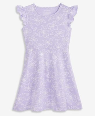 Girls' 5-20 Cotton Hibiscus-Print Flutter-Sleeve Dress