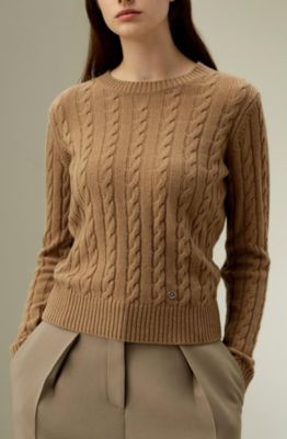 Women's Classic Cable Knit Sweater with Ribbed Edges