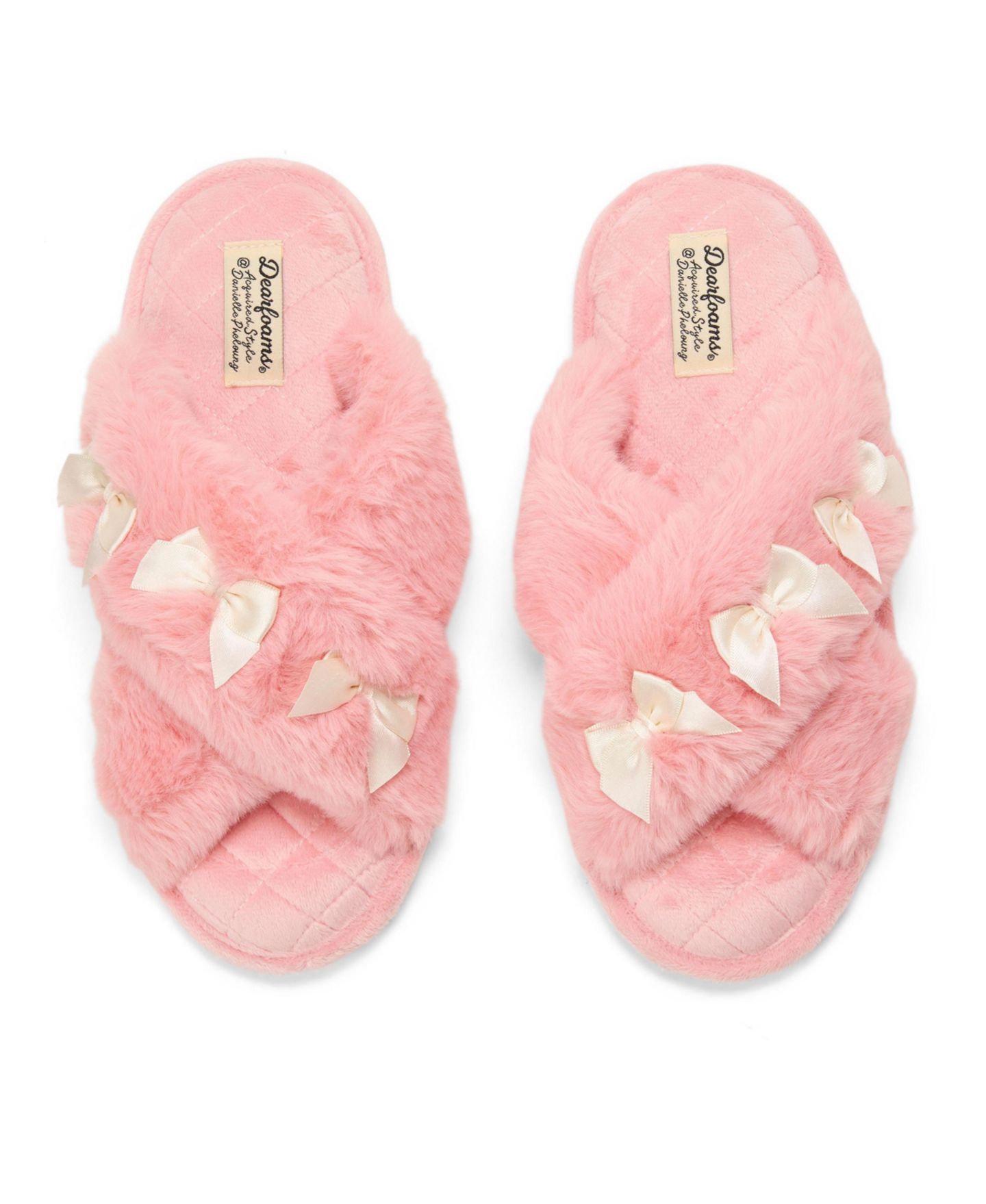 Женские тапочки Dearfoams Jessica Bows Furry Crossband Slide Slipper, цвет: Коралловый кремовый — фото 4