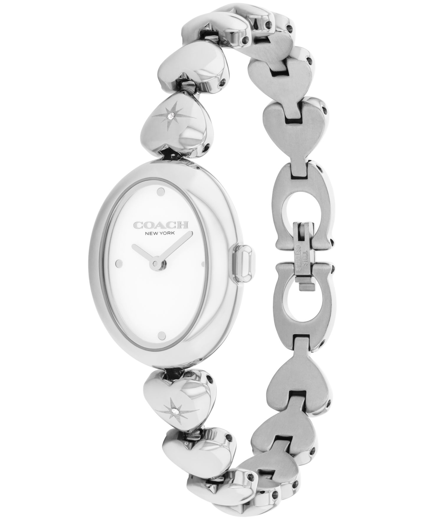 Женские часы COACH Sammy Silver Tone Stainless Steel Hearts Bracelet Watch, 22.5mm — фото 3