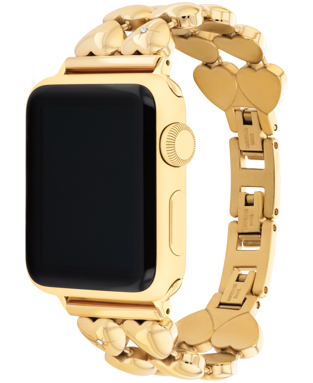 Coach Women's Gold Tone Stainless Steel With Crystals Heart Apple Watch, Strap 38mm, 40mm, 41mm
