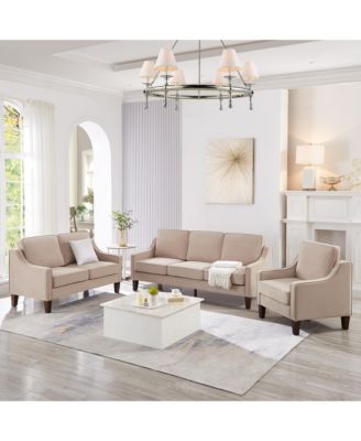 Velvet 3-Seat Sofa with Wood Legs