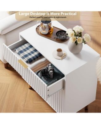 3-Drawer White Fluted Dresser, Modern Nightstand with Deep Drawers, Wide Top, Wooden Organizer for Bedroom, Living Room, Hallway