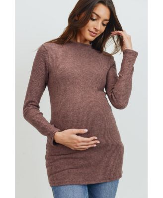 Maternity Mock Neck Long Sleeve Ribbed Top